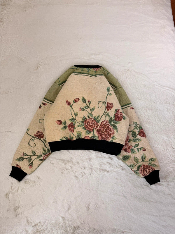 Sweat crewneck en tapisserie ample boxy unisexe unique fait main upcyclé tissé taille S n•1068