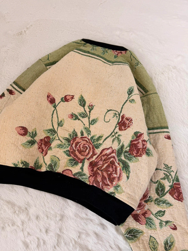 Sweat crewneck en tapisserie ample boxy unisexe unique fait main upcyclé tissé taille S n•1068