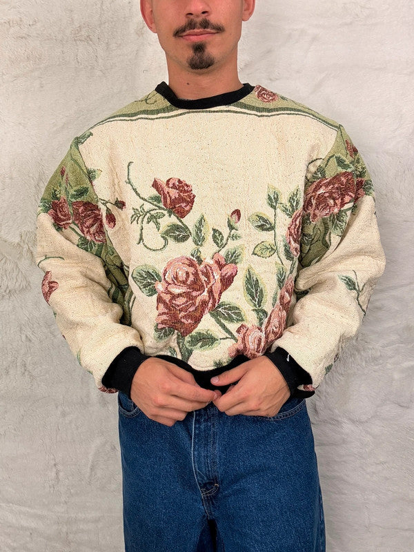 Sweat crewneck en tapisserie ample boxy unisexe unique fait main upcyclé tissé taille S n•1068