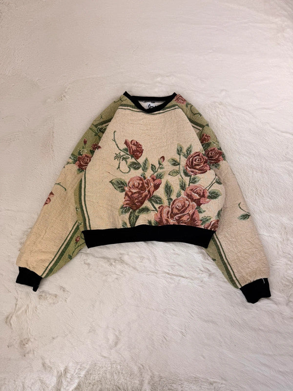 Sweat crewneck en tapisserie ample boxy unisexe unique fait main upcyclé tissé taille S n•1068