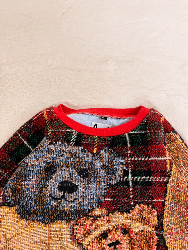 Sweat crewneck en tapisserie ample boxy unisexe unique fait main upcyclé tissé taille S n•1069