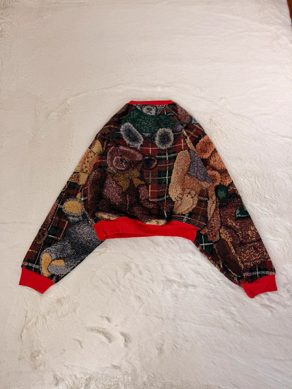 Sweat crewneck en tapisserie ample boxy unisexe unique fait main upcyclé tissé taille S n•1069