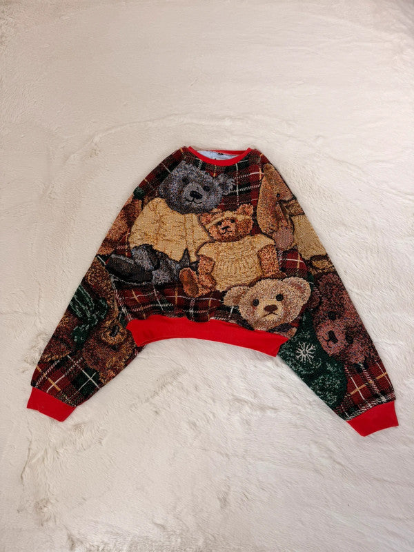 Sweat crewneck en tapisserie ample boxy unisexe unique fait main upcyclé tissé taille S n•1069