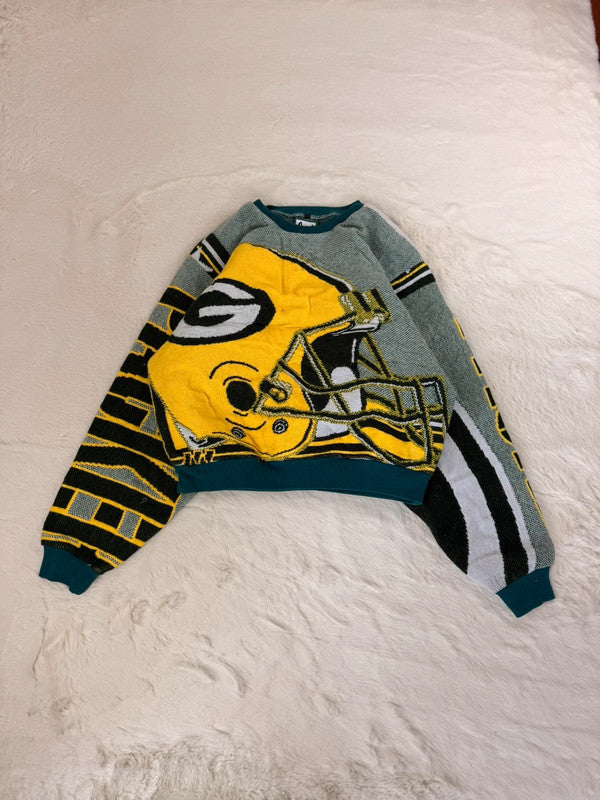 Sweat crewneck en tapisserie ample boxy unisexe unique fait main upcyclé tissé taille M n•1071