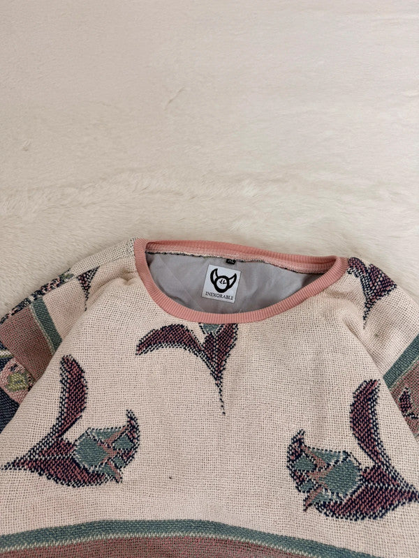 Sweat crewneck en tapisserie ample boxy unisexe unique fait main upcyclé tissé taille XL n•1072