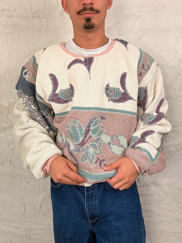 Sweat crewneck en tapisserie ample boxy unisexe unique fait main upcyclé tissé taille XL n•1072