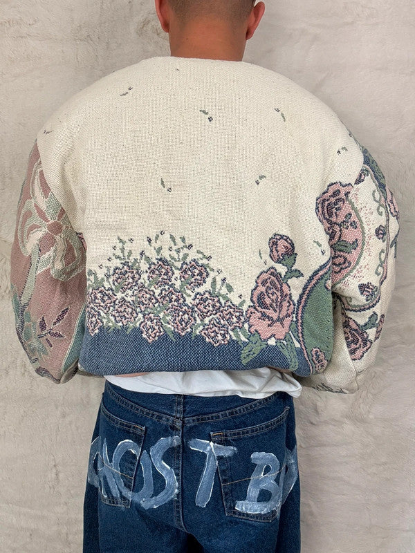Sweat crewneck en tapisserie ample boxy unisexe unique fait main upcyclé tissé taille XL n•1072