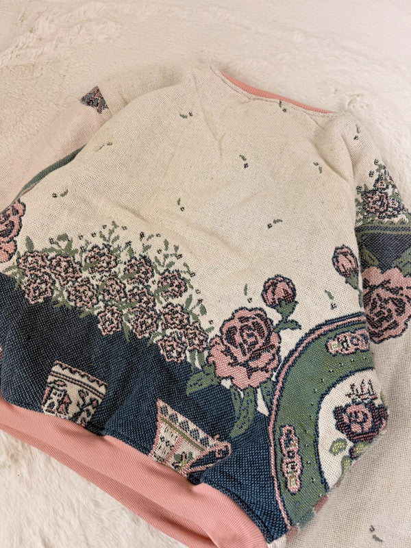 Sweat crewneck en tapisserie ample boxy unisexe unique fait main upcyclé tissé taille XL n•1072
