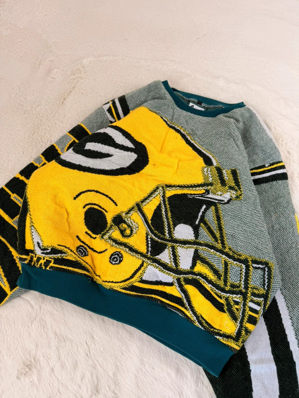Sweat crewneck en tapisserie ample boxy unisexe unique fait main upcyclé tissé taille M n•1071