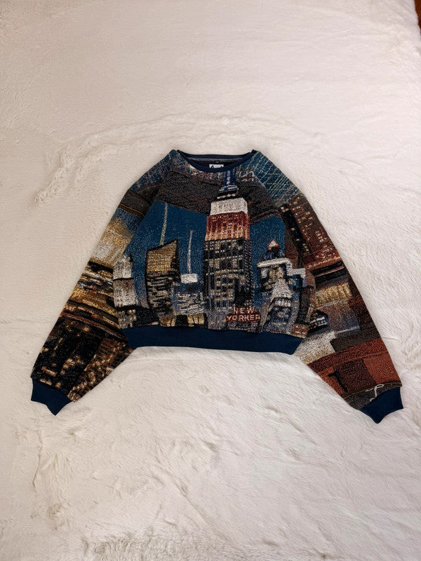 Sweat crewneck en tapisserie ample boxy unisexe unique fait main upcyclé tissé taille XS n•1074