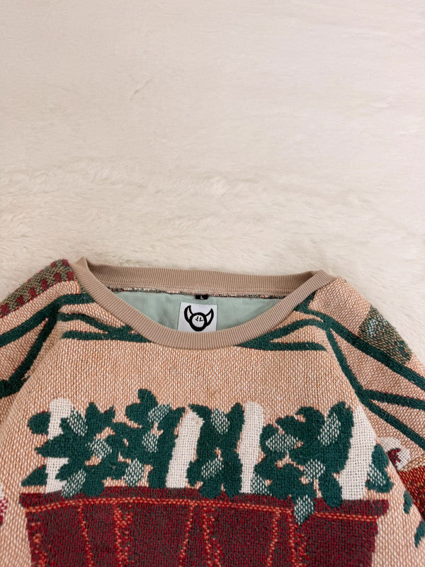 Sweat crewneck en tapisserie ample boxy unisexe unique fait main upcyclé tissé taille L n•1075