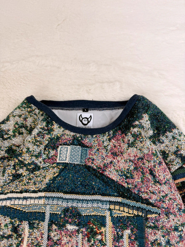 Sweat crewneck en tapisserie ample boxy unisexe unique fait main upcyclé tissé taille L n•1076