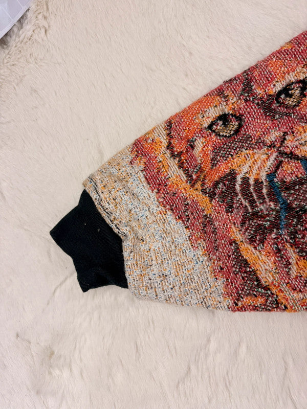 Sweat crewneck en tapisserie ample boxy unisexe unique fait main upcyclé tissé taille XL n•1077