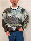 Sweat crewneck en tapisserie ample boxy unisexe unique fait main upcyclé tissé taille L n•1078