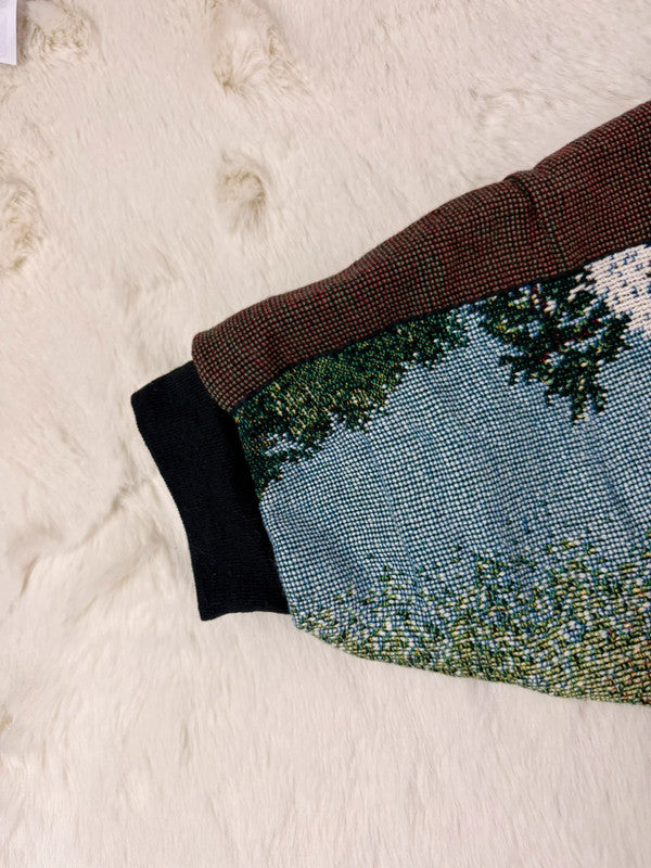 Sweat crewneck en tapisserie ample boxy unisexe unique fait main upcyclé tissé taille L n•1078