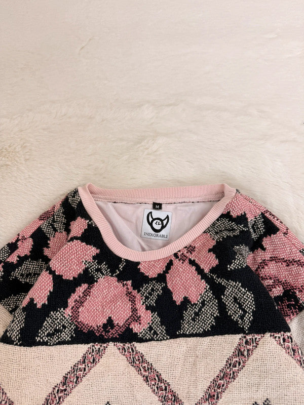Sweat crewneck en tapisserie ample boxy unisexe unique fait main upcyclé tissé taille M n•1079