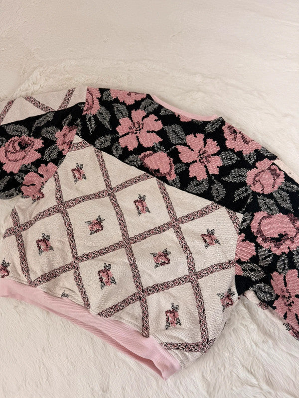 Sweat crewneck en tapisserie ample boxy unisexe unique fait main upcyclé tissé taille M n•1079