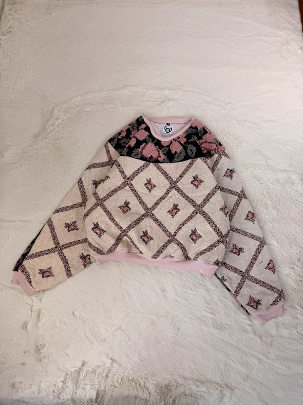 Sweat crewneck en tapisserie ample boxy unisexe unique fait main upcyclé tissé taille M n•1079