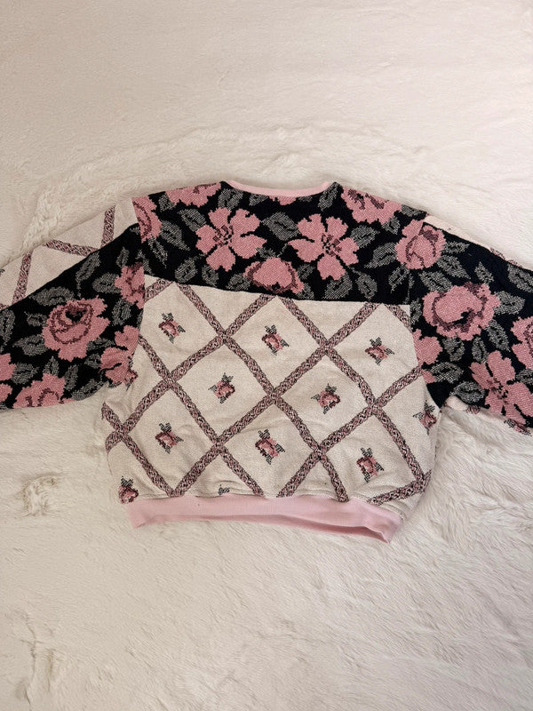 Sweat crewneck en tapisserie ample boxy unisexe unique fait main upcyclé tissé taille M n•1079
