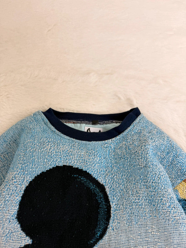 Sweat crewneck en tapisserie ample boxy unisexe unique fait main upcyclé tissé taille S n•1080