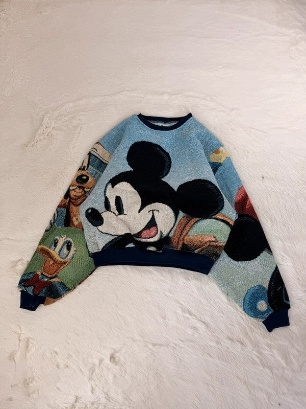 Sweat crewneck en tapisserie ample boxy unisexe unique fait main upcyclé tissé taille S n•1080