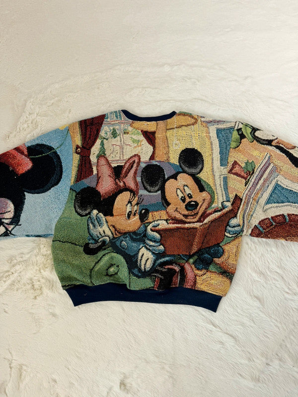 Sweat crewneck en tapisserie ample boxy unisexe unique fait main upcyclé tissé taille S n•1080