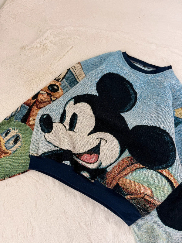Sweat crewneck en tapisserie ample boxy unisexe unique fait main upcyclé tissé taille S n•1080