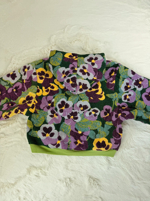 Sweat à capuche en tapisserie ample boxy unisexe unique fait main upcyclé tissé taille L n•1081
