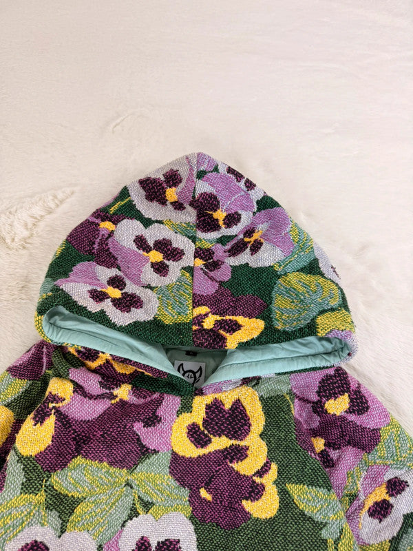 Sweat à capuche en tapisserie ample boxy unisexe unique fait main upcyclé tissé taille L n•1081