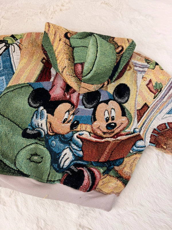 Sweat à capuche en tapisserie ample boxy unisexe unique fait main upcyclé tissé taille M n•1082
