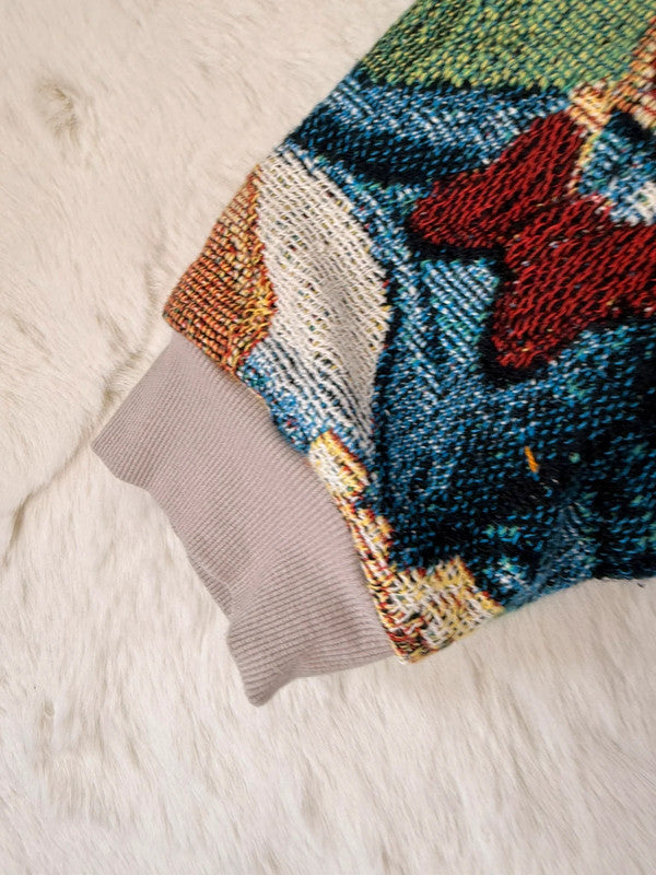 Sweat à capuche en tapisserie ample boxy unisexe unique fait main upcyclé tissé taille M n•1082