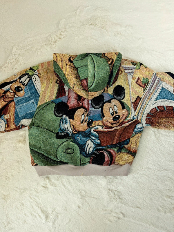 Sweat à capuche en tapisserie ample boxy unisexe unique fait main upcyclé tissé taille M n•1082