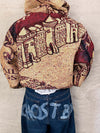 Sweat à capuche en tapisserie ample boxy unisexe unique fait main upcyclé tissé taille L n•1083