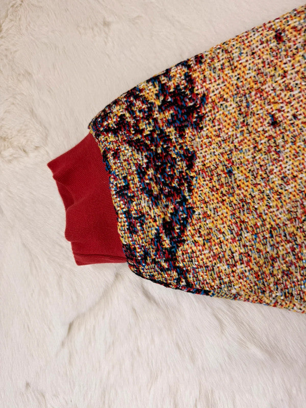 Sweat à capuche en tapisserie ample boxy unisexe unique fait main upcyclé tissé taille L n•1083