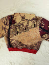 Sweat à capuche en tapisserie ample boxy unisexe unique fait main upcyclé tissé taille L n•1083