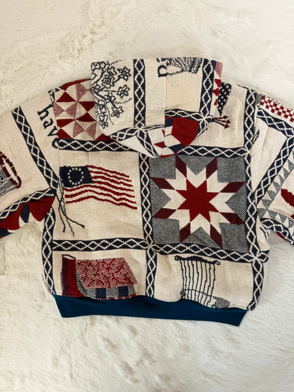 Sweat à capuche en tapisserie ample boxy unisexe unique fait main upcyclé tissé taille S n•1084
