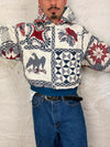 Sweat à capuche en tapisserie ample boxy unisexe unique fait main upcyclé tissé taille S n•1084
