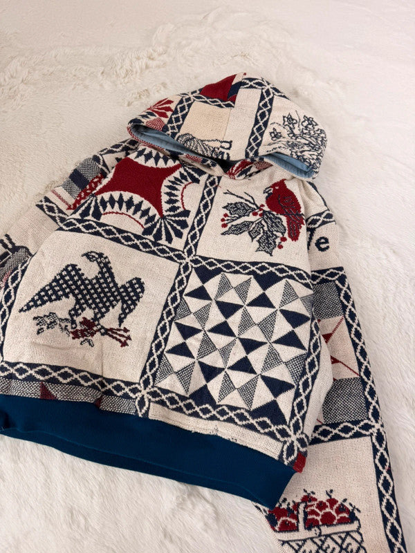 Sweat à capuche en tapisserie ample boxy unisexe unique fait main upcyclé tissé taille S n•1084