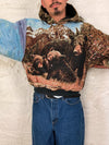 Sweat à capuche en tapisserie ample boxy unisexe unique fait main upcyclé tissé taille L n•1085