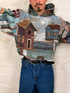 Sweat à capuche en tapisserie ample boxy unisexe unique fait main upcyclé tissé taille L n•1087