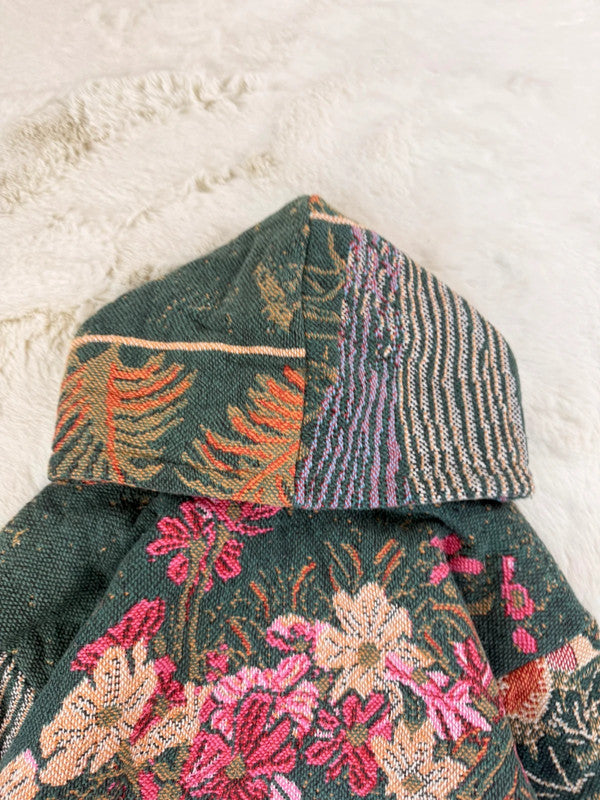 Sweat à capuche en tapisserie ample boxy unisexe unique fait main upcyclé tissé taille S n•1088