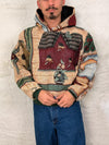 Sweat à capuche en tapisserie ample boxy unisexe unique fait main upcyclé tissé taille L n•1089