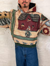 Sweat à capuche en tapisserie ample boxy unisexe unique fait main upcyclé tissé taille L n•1089