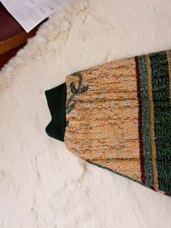 Sweat à capuche en tapisserie ample boxy unisexe unique fait main upcyclé tissé taille L n•1089