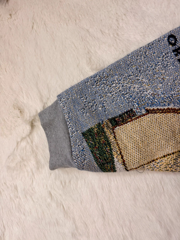 Sweat à capuche en tapisserie ample boxy unisexe unique fait main upcyclé tissé taille XS n•1090