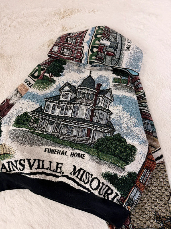 Sweat à capuche en tapisserie ample boxy unisexe unique fait main upcyclé tissé taille S n•1092