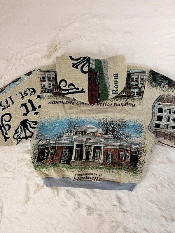 Sweat à capuche en tapisserie ample boxy unisexe unique fait main upcyclé tissé taille XL n•1094