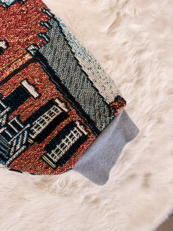 Sweat à capuche en tapisserie ample boxy unisexe unique fait main upcyclé tissé taille XL n•1094