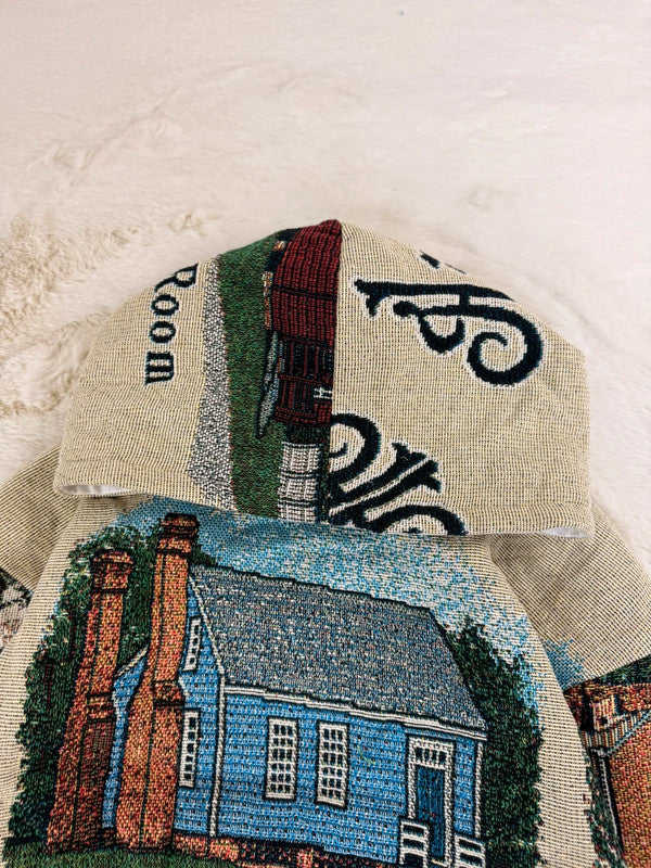 Sweat à capuche en tapisserie ample boxy unisexe unique fait main upcyclé tissé taille XL n•1094