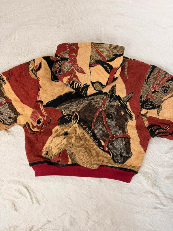 Sweat à capuche en tapisserie ample boxy unisexe unique fait main upcyclé tissé taille S n•1095